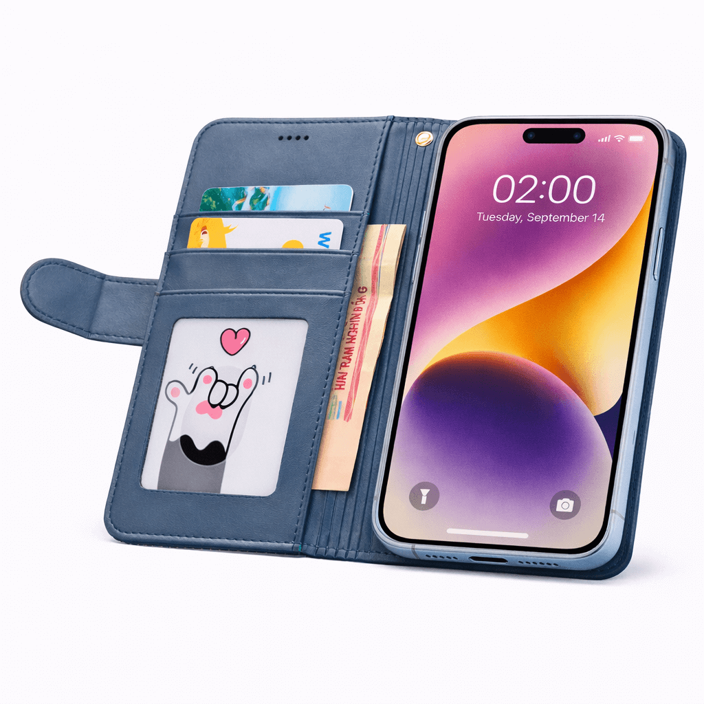 iPhone 16 flip wallet case cowhide finish dot pattern W-008