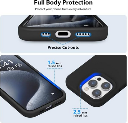 Phone case with full body protection and precise cut-outs on a light blue background