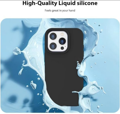 Black phone case with liquid silicone texture on a blue background