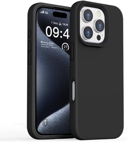 Black phone case with a phone screen displaying time and date on a white background