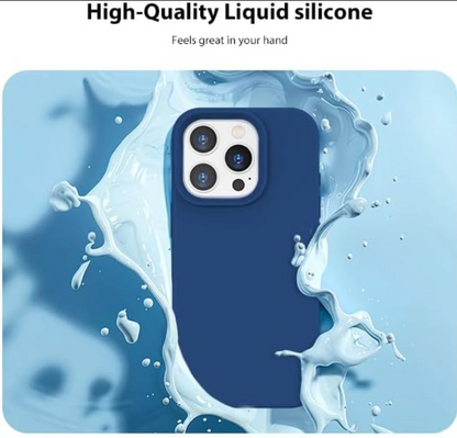Blue liquid silicone phone case with water splashes on a blue background