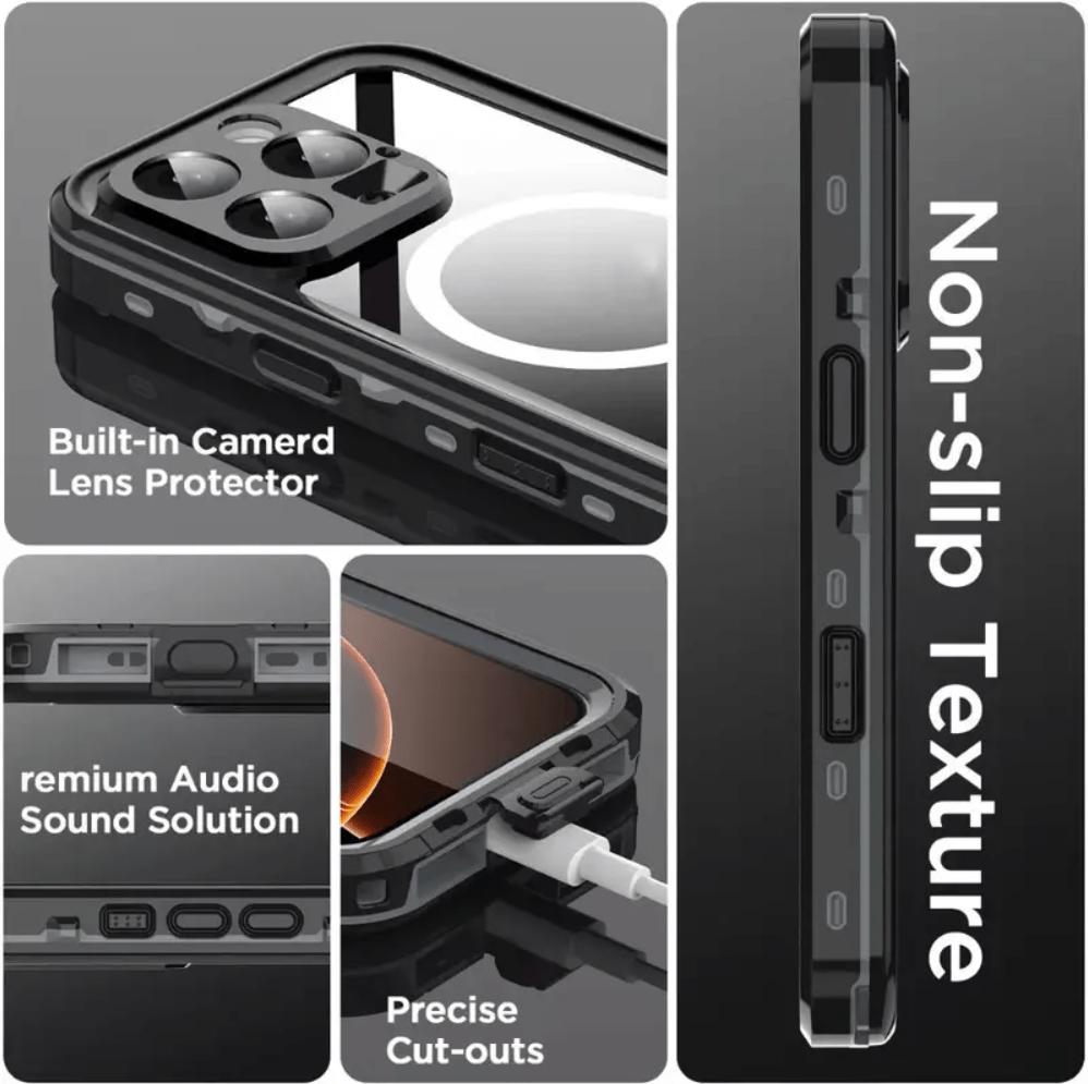 Rugged waterproof case with clear back for iPhone 16 Pro