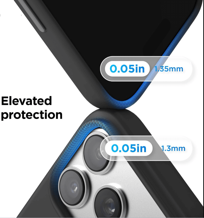 Phone case with elevated protection feature shown on a white background