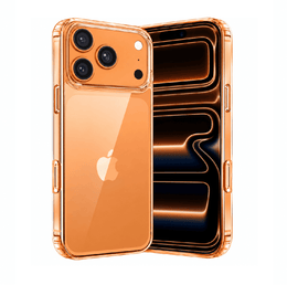 A transparent copper-orange protective phone case shown on the back and side of an iPhone, displayed against a solid white background.