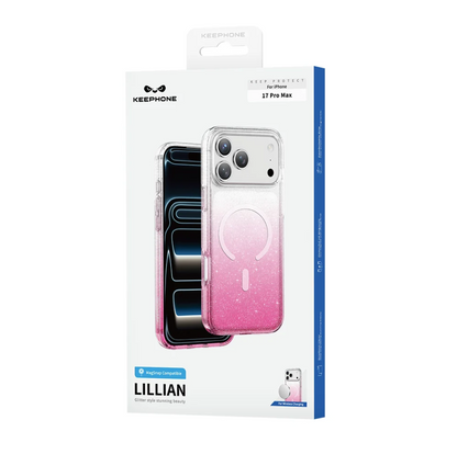 Phone case packaging with gradient design on a white background