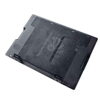 A black laptop cooling fan heatsink with a textured mesh surface and integrated clips, shown on a plain white background.