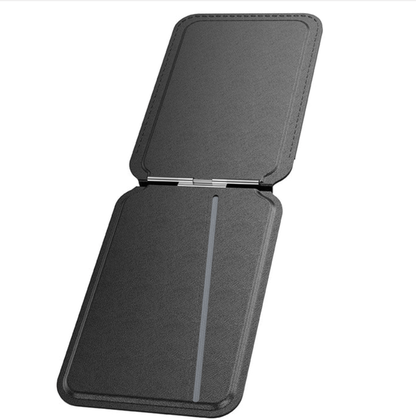 Black leather wallet with a flap on a white background