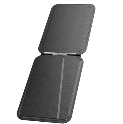 Black leather wallet with a flap on a white background