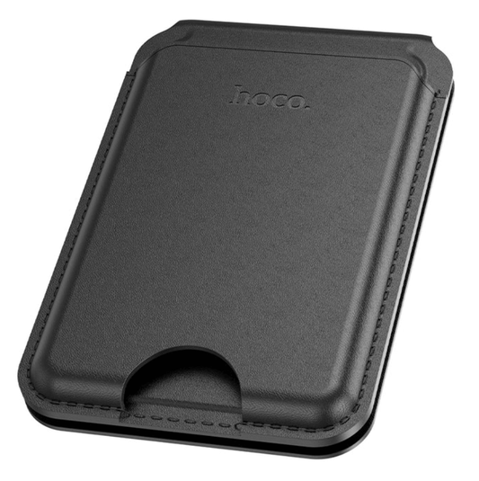 Black leather wallet with 'hoco' branding on a white background