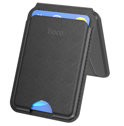Black cardholder with cards inside on a white background