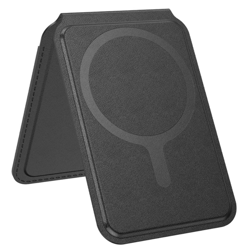Black phone case with a reflective surface on a white background