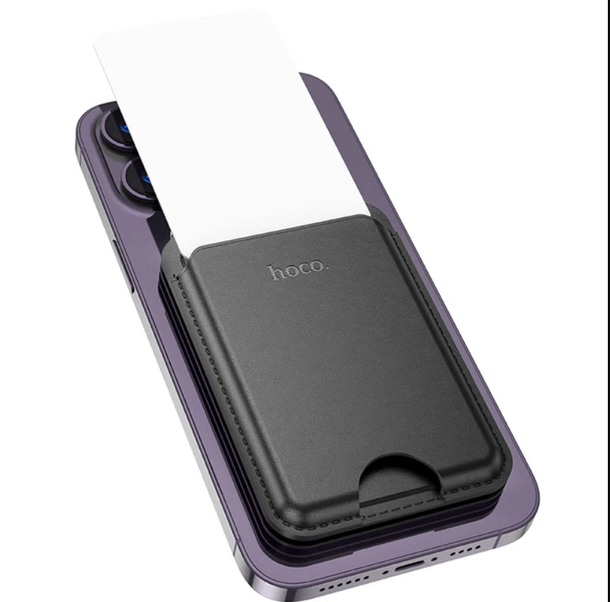 Smartphone with a black phone case featuring the brand 'hoco' on a white background