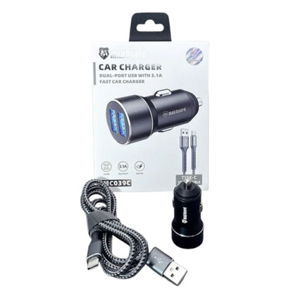 Maxguard 3.1A 2 USB car charger with USB-A to C combo MC039C