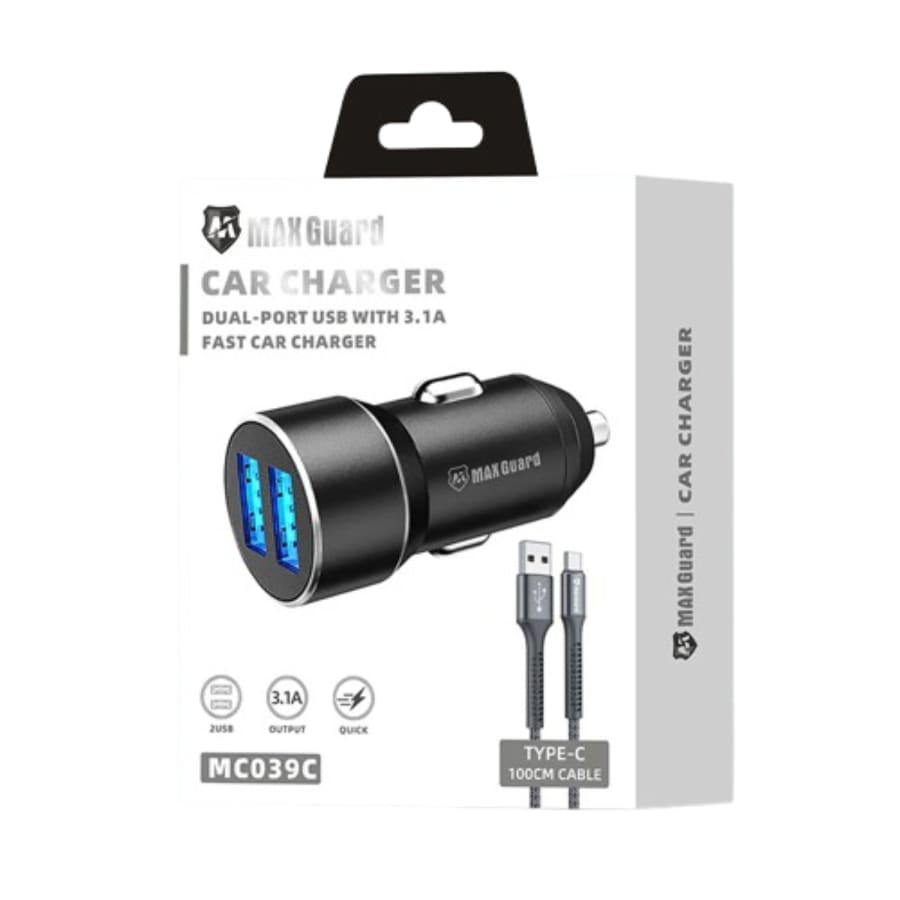 Maxguard 3.1A 2 USB car charger with USB-A to C combo MC039C
