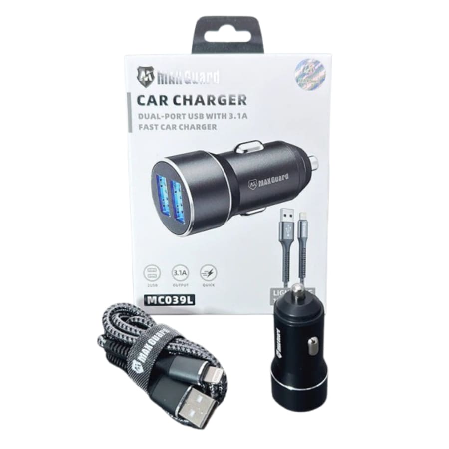 Maxguard 3.1A 2 USB car charger with USB-A to Lightning combo MC039L