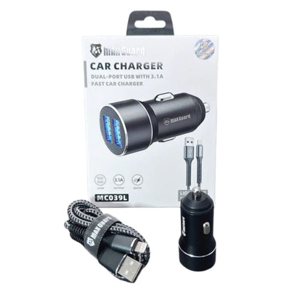 Maxguard 3.1A 2 USB car charger with USB-A to Lightning combo MC039L