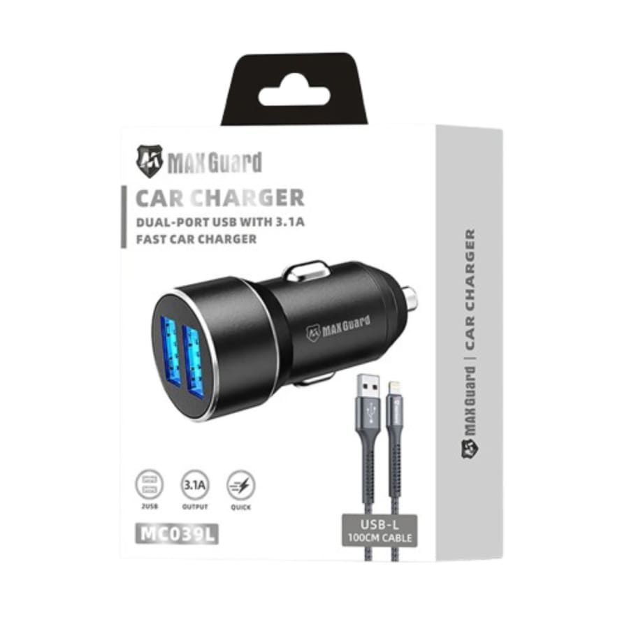 Maxguard 3.1A 2 USB car charger with USB-A to Lightning combo MC039L