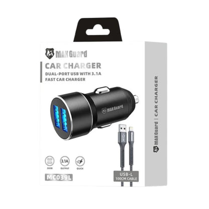 Maxguard 3.1A 2 USB car charger with USB-A to Lightning combo MC039L