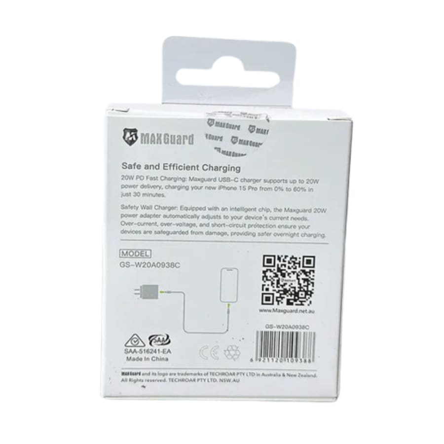 Maxguard PD 20W wall charger GSW20A0938C/GS20W0338