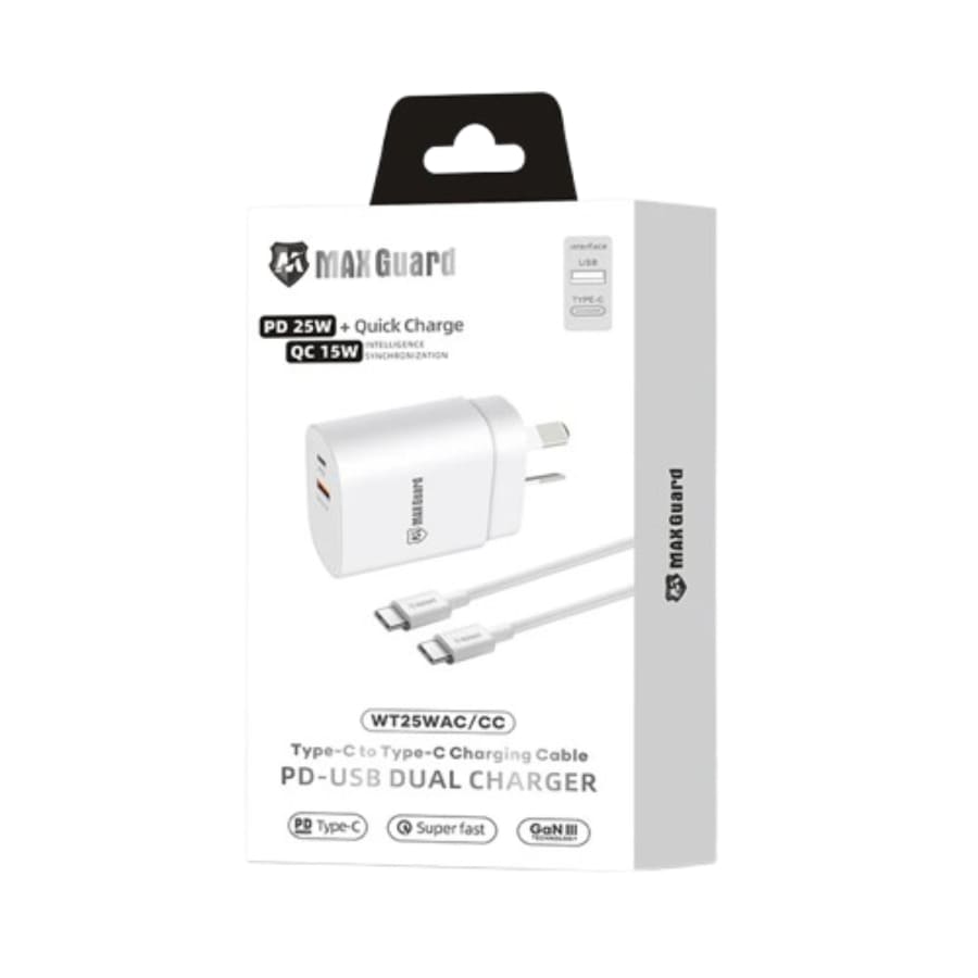 Maxguard PD 25W wall charger with Type-C to C combo WT25WAC/CC