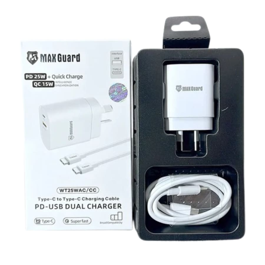 Maxguard PD 25W wall charger with Type-C to C combo WT25WAC/CC