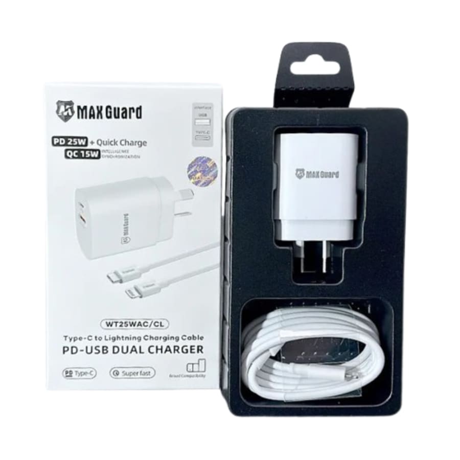 Maxguard PD 25W wall charger with Type-C to Lightning combo WT25WAC/CL
