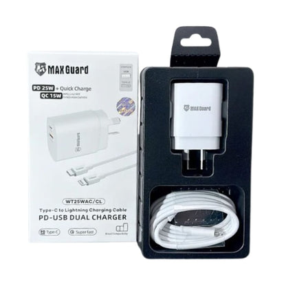 Maxguard PD 25W wall charger with Type-C to Lightning combo WT25WAC/CL