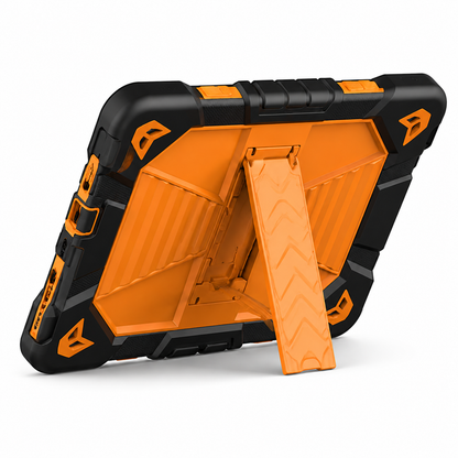 Orange and black rugged tablet case on a white background