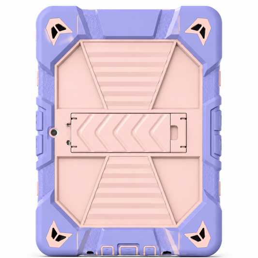 Purple and beige protective case with geometric design on a white background