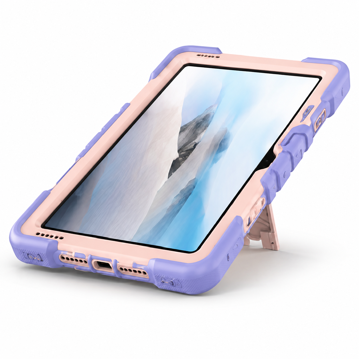Phone case with purple and pink design on a white background