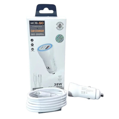 Mobigo 38W 2 UAB car charger with Type-C to Lightning combo GO200PDL
