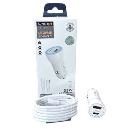 Mobigo 38W 2 UAB car charger with Type-C to Lightning combo GO200PDL