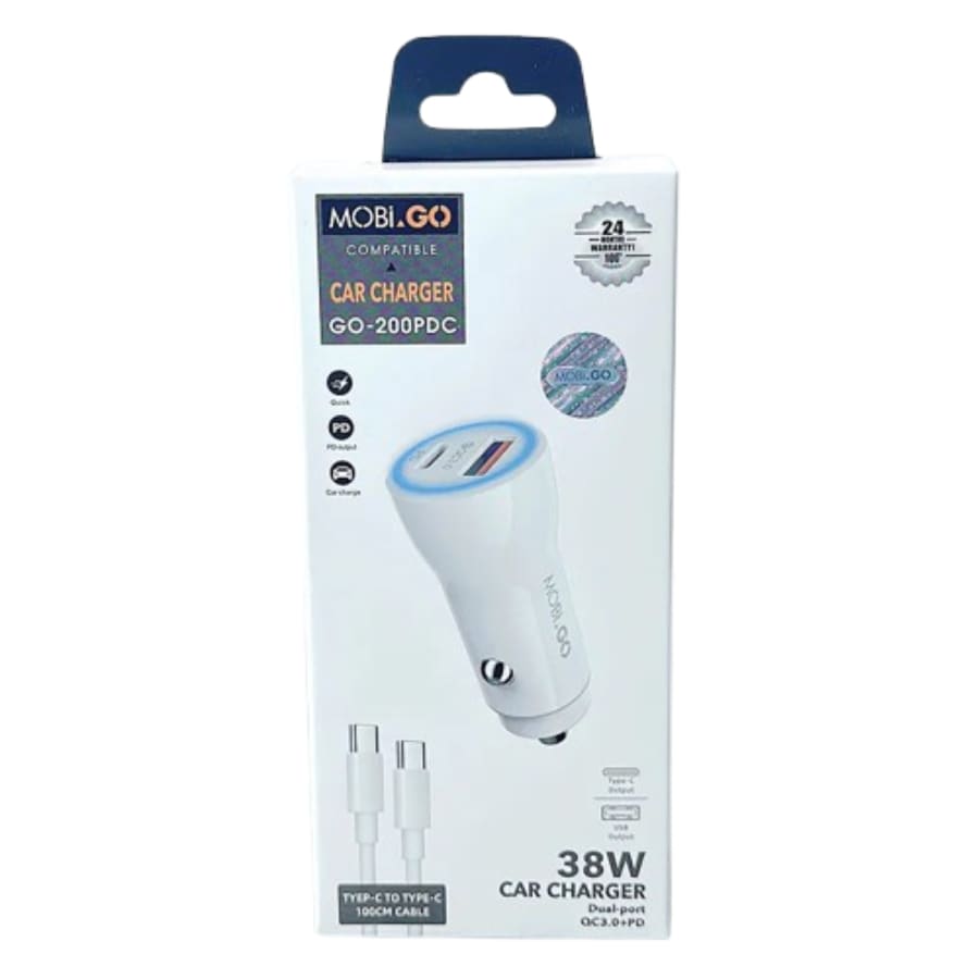 Mobigo 38W USB A+C car charger with Type-C to C combo GO200PDC