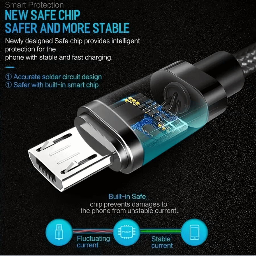 Micro USB braided charging cable close-up