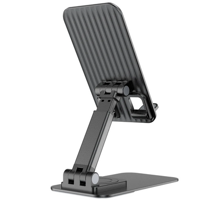 Black adjustable phone stand on a white background