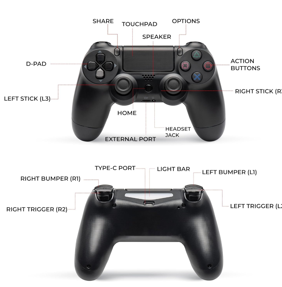 Black Wireless PS4 Controller Side View for PlayStation 4 and PC