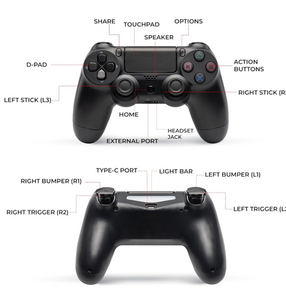 Black Wireless PS4 Controller Side View for PlayStation 4 and PC
