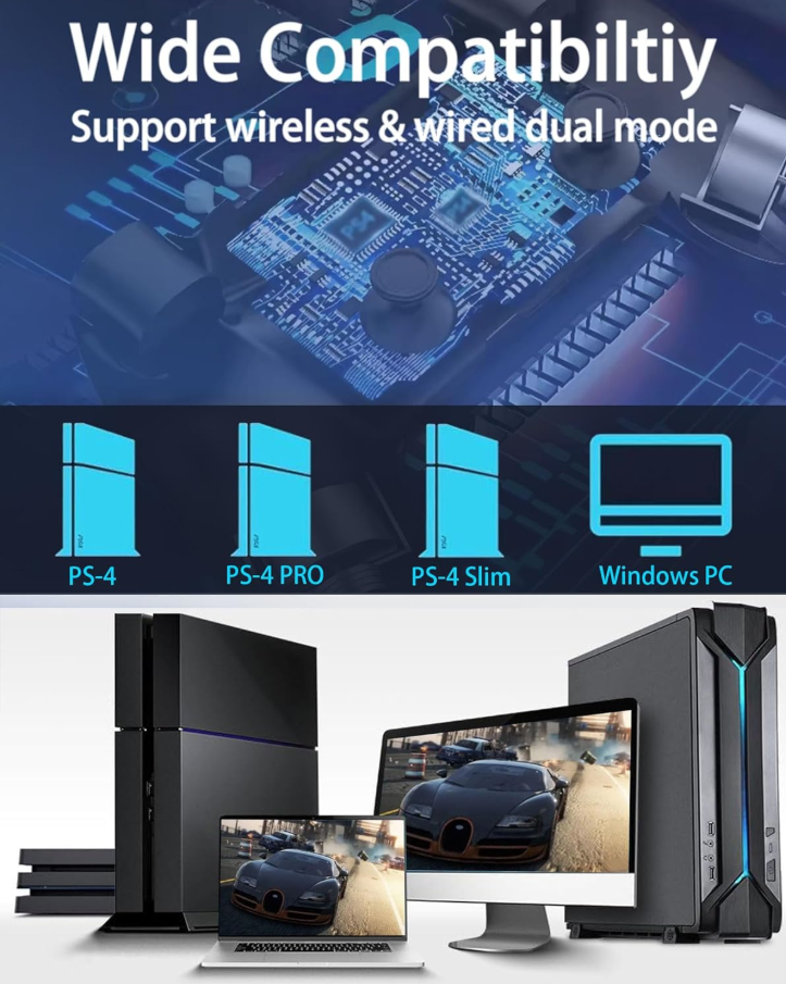 Rear View of Navy Blue Wireless Bluetooth PS4 Controller