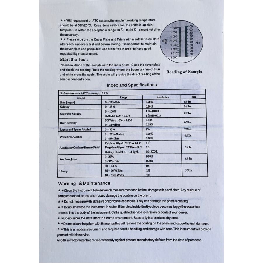 Refractometer - Engine Coolant Anti-freeze Urea Concentration