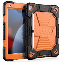 Rugged iPad 10.2 Case (7th/8th/9th Gen) – Shockproof Cover Stand & Pencil Holder - Orange