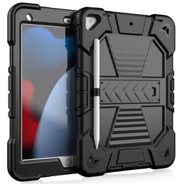 Rugged iPad 10.2 Case (7th/8th/9th Gen) – Shockproof Cover Stand & Pencil Holder - Black