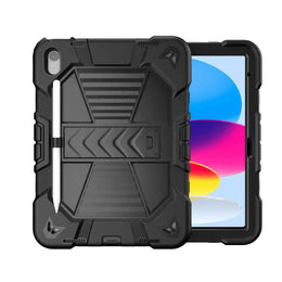 Rugged iPad 10th/11th Gen 10.9’’ Case – Shockproof Cover Stand & Pencil Holder - Black