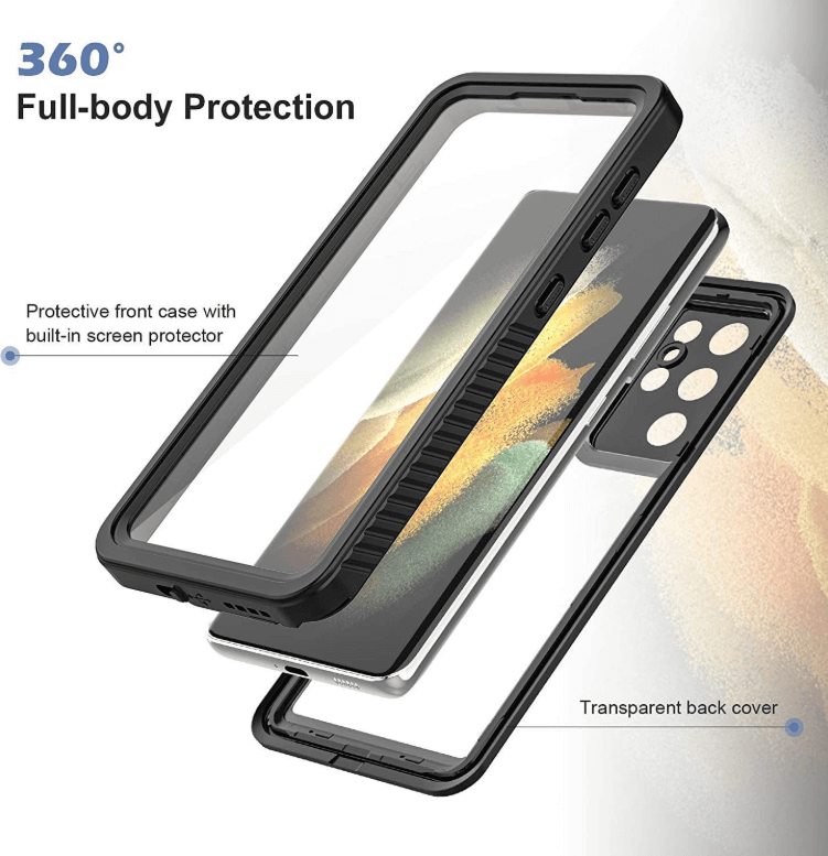 S21 Ultra waterproof case with clear back panel