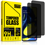 A 2-pack of tempered glass screen protectors shown with their bright yellow retail box and two black-tinted protector sheets over a smartphone on a clean white background.