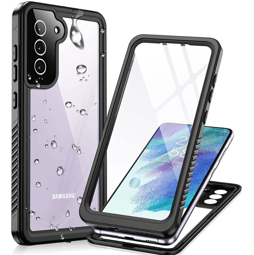 Samsung Galaxy S21 FE Waterproof Case front view with clear back design