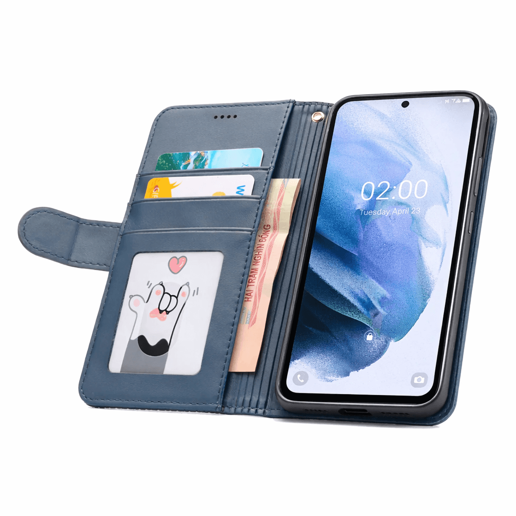 Samsung Galaxy S22 flip wallet case cowhide finish dot pattern W-008