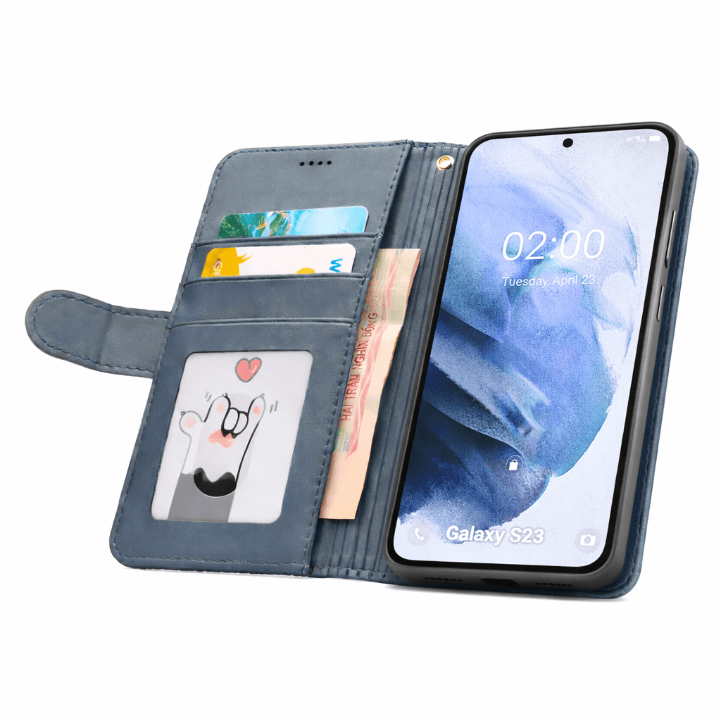 Samsung Galaxy S23 flip wallet case cowhide finish dot pattern W-008