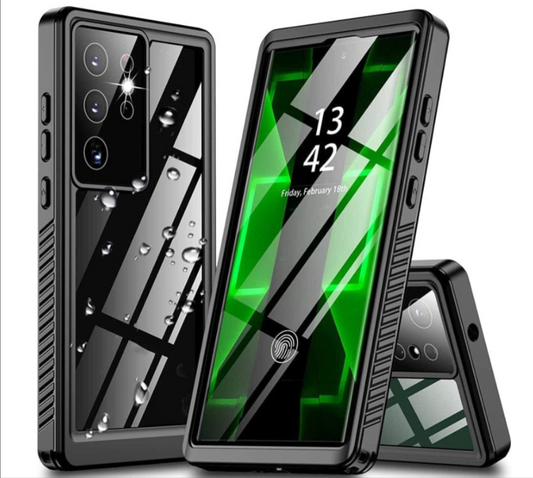 Front view of waterproof and shockproof Samsung Galaxy S23 Ultra case – clear protective cover NZ