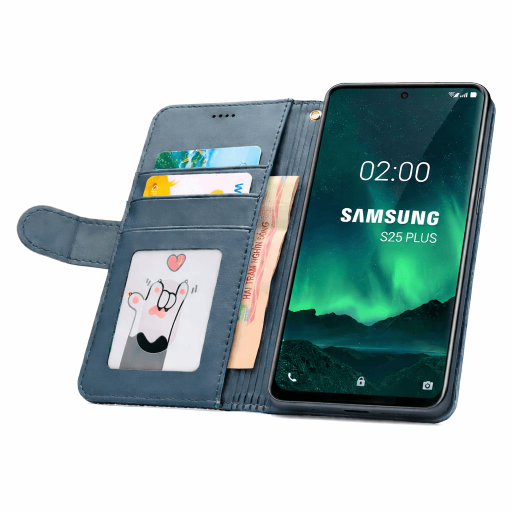 Samsung Galaxy S25 Plus flip wallet case cowhide dot pattern front view