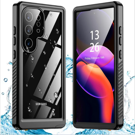 Front view of waterproof and shockproof Samsung Galaxy S25 Ultra case – clear cover